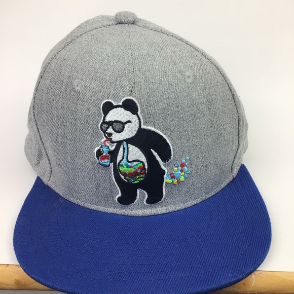 Riot Society Panda drink Bubbles Blue And Grey Adjustable flat bill Hat Cap. - Picture 2 of 8